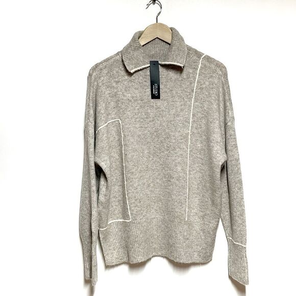 NWT Studio by the Workshop Contrast Line Mocha Turtleneck Sweater Womens S - Picture 6 of 8